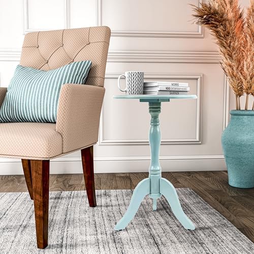 Decor Therapy Simplify Round Pedestal Accent Side Table, Chic & Compact MDF Furniture for Traditional Stylish Spaces - Antique Iced Blue - (15" x 15" x 24") - Image 5