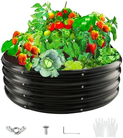 36-Inch Round Galvanized Steel Fire Ring/Fir Pit for Outdoor,Durable Round Galvanized Steel Raised Garden Bed for Planting- 3×3×1FT,0.8MM Thick (36 ins Diameter x 12 ins high, Black) by zbzbml