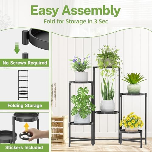 iDavosic.ly 6 Tier Large Plant Stand with Grow Light, 10 Inch Tray, Black - Image 5