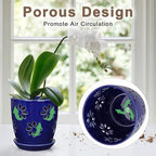 Oairse 6 inch Orchid Pots with Holes, Royal Blue Ceramic Orchid Pot for Repotting Small Indoor Plant Pots with Drainage Holes and Saucers Decorative Flower Planter for Orchids, Indoor Plant - Image 4