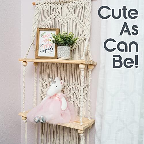 SnugLife 2 Tier Macrame Wall Hanging Shelf with Woven Rope - Boho Pine Wood Shelves for Plants, Bathroom, Kitchen - Image 6