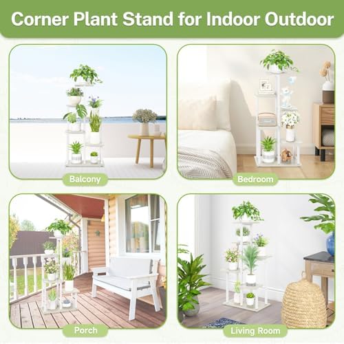 iDavosic.ly 6 Tier Plant Stand Indoor, Corner Tiered Shelf, White - Image 5