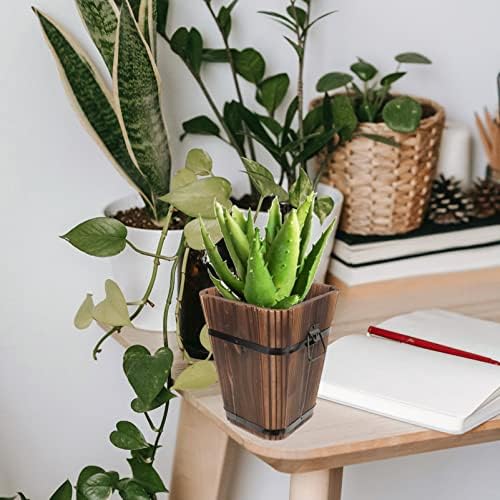 YARDWE Wood Barrel Flower Pot Planter: Whiskey Barrel Planter Outdoor Indoor Vintage Flower Container for Home Room Office Garden Plant Holders 27x21cm Whiskey - Image 7