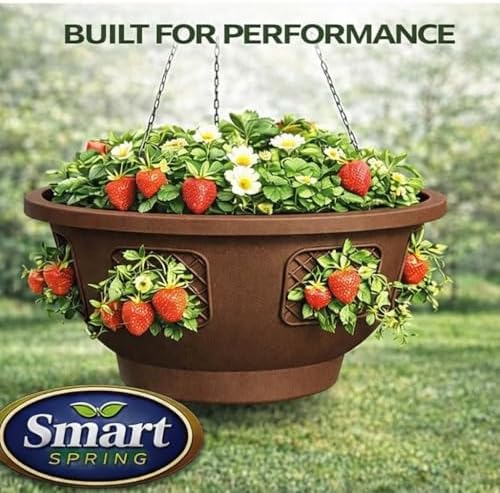 Ultimate Hanging Baskets - Strawberry, Tomato, Flower, and Herb Outdoor Planters - Use Garden Pots for Growing Plants Outside On A Deck, Fence, or Balcony (Mocha 2pk) - Image 6