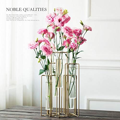 Hinged Flower Vases Test Tube Flower Vase with 5 Test Tubes Gold Metal Frame can be Bent and Contorted, Propagation Station Plant Holder Tubos De Ensayo for Home Wedding Decor, Balcony - Image 4