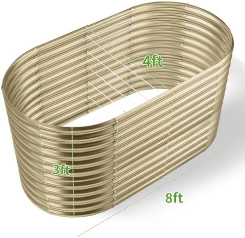 Land Guard 8x4x3ft Oval Galvanized Raised Garden Beds, Large-Capacity Metal Planter Box Outdoor, Durable Deep Raised Garden Bed 3ft Tall, Raised Beds for Gardening Vegetables, Cream Yellow - Image 2