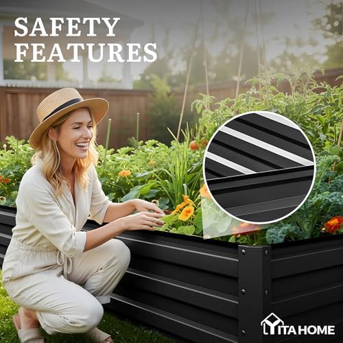 YITAHOME 8x4x1ft 2pcs Large Raised Garden Bed Kit, Galvanized Metal Planter Box with Gloves, Ground Nails & Safety Rubber, Outdoor Above Ground Planters for Plants Vegetables Flowers, Black - Image 6