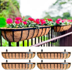 LaLaGreen Railing Planters Box (36", 4 Pack) Black Metal Rectangular Window Flower Box with Coco Liner, Extra Large Wall Hanging Planter for Outdoor Plants Deck Rail Fence Bracket Balcony Porch Decor by L%C3%A1L%C3%A1Green