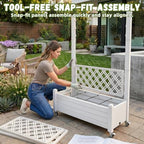 Vixzen Raised Garden Bed Elevated Planter Box Resin Outdoor Plant Stand with Wheels Climbing Trellis Drainage Water Gauge Gardening Patio(Off-White) - Image 4