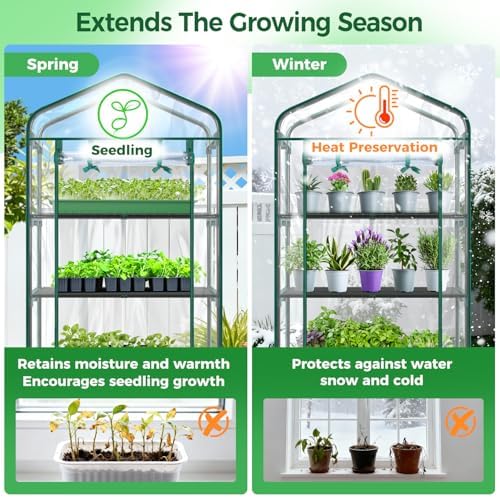 Ohuhu Mini Greenhouse for Indoor Outdoor with Wheel, Small Plastic Plant Green House 4-Tier Rack Stand Portable Greenhouses with Durable PVC Cover for Seedling - Image 3
