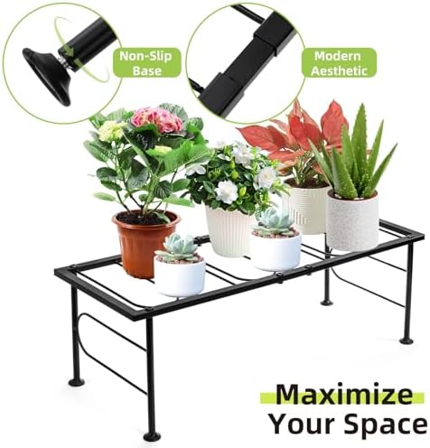 2 Pack Metal Plant Stand Indoor Outdoor, 1 Tier Heavy Duty Flower Pot Stands, Space-Saving Ladder Planter Holder, Decorative Flower Display Rack for Patio Living Room Garden Corner Balcony - Image 4