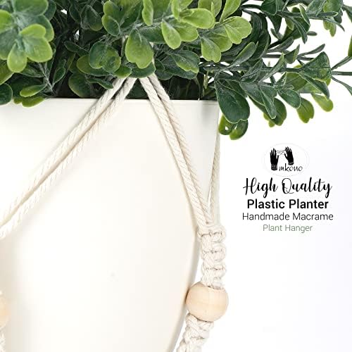 Mkono Set of 2 Fake Hanging Plant with Pot, Hanging Plants Artificial Decor Macrame Plant Hanger with Different Fake Plants - Image 5