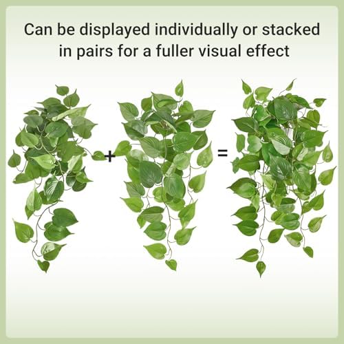 Mkono Bundle of Fake Hanging Plant with Light and 2pcs Artificial Plants for Home Decor Indoor Fake Vines Greenery for Bedroom Wall Living Room Bathroom Kitchen Office Decor, Pothos - Image 6