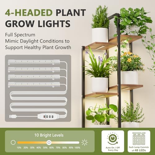 Plant Stand Indoor with Grow Lights - 50" Metal Flower Pot Stands for Multiple Plants - 7 Tiered Tall Plant Stands, Corner Plant Shelf for Living Room Home Gardening Decor (Black) - Image 4