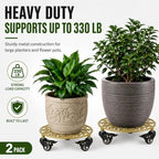 2 Pack 11" Heavy Duty Round Metal Plant Caddy with Wheels, Gold - Image 3