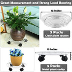 5 Packs Large Metal Plant Caddy with Wheels 13" Heavy-Duty Wrought Iron Rolling Plant Stands with Casters Plant Dolly Roller Base for Indoor and Outdoor Plant Pot Movers Coasters, White - Image 3