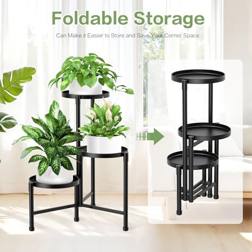 3 Tier Metal Corner Plant Stand Indoor Outdoor, 10 Inch Wide Tray, Black - Image 5