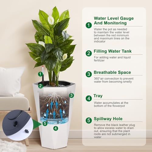 22.4" Tall Planter of 2, Self Watering Pots for Indoor Plants - Image 3