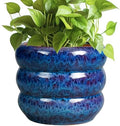 SQOWL Ceramic Planter Pot - 8 Inch Plant Pot Indoor with Drainage Hole Round Outdoor Pot for Plants Decorative Flower Pots Round Planter for Home Room Decor Blue by SQOWL
