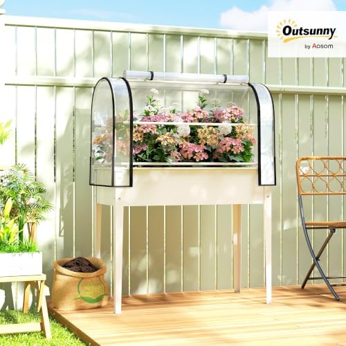 Outsunny Raised Garden Bed with Flip-Up Cover 39.4" x 19.3" x 53.5", White - Image 2
