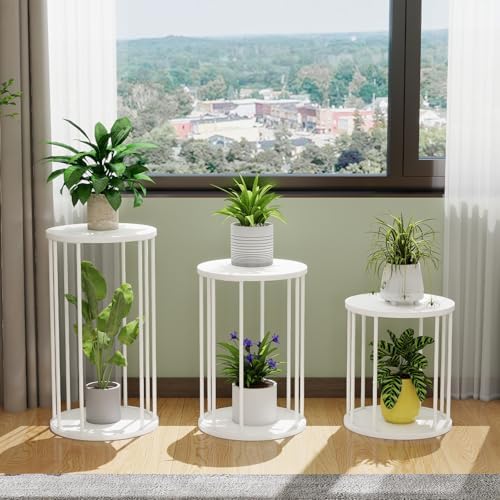 Plant Stand Indoor,small plant stool,Flower Pot Corner stand holder,Mid Century Heavy Duty Metal Tall Home Decor,Modern Round End Table,Small Rustic Display Stand for Living Room,Bedroom (White,3 Packs) - Image 7