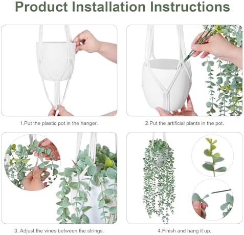 DREAMLOOM 2 Packs Fake Hanging Plants with Pots, Artificial Eucalyptus Hanging Plants with Macrame Hanger for Indoor Decor, Fake Hanging Vines Faux Greenery for Home Kitchen Office - Image 6