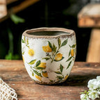 Reto Rustic Ceramic Flower Pots for Garden Plants and Succulents,Distressed Cracked Glazed Planters with Drainage Holes Tuscan Flower Pots for Outdoor,Yellows,with Hole by XIUWOUG