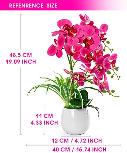 W&W Artificial Orchid Plants and Flowers with Vase, Fake Faux Orchid in Ceramic Pot,19”, Fuchsia - Image 4