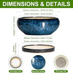 Bonsai Tree Pots 10 Inch - Ceramic Succulent Pot with Drainage Hole and Saucer, Bonsai Pots for Indoor Outdoor, Round Succulent Planter, Shallow Planter, Desk Decor, Plant Lover Gifts, Blue - Image 2