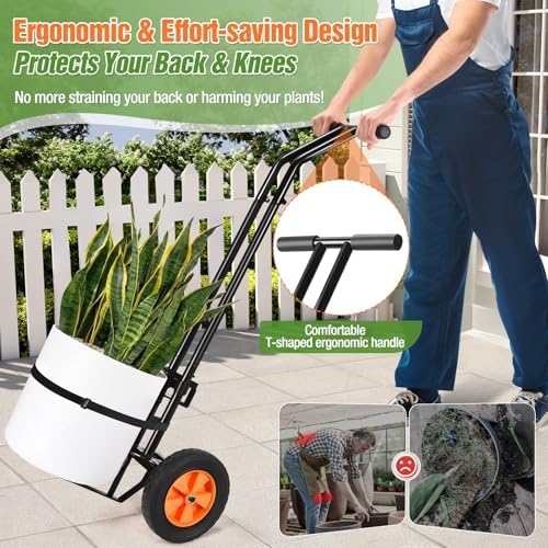Plant Caddy with Wheels, Heavy Duty Plant Mover Cart with Adjustable Grabbing Arm and Strap, 175 LBS T-Handle Plant Dolly with Suction Cups for Plant Pots Garden Pot Trolley Indoor Outdoor Use, Black - Image 3