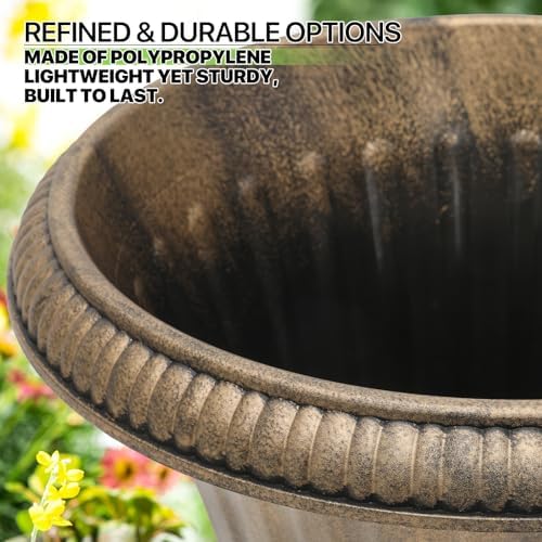 Magshion 20" Urn Planters for Outdoor Plants, Set of 2, Antique Brass - Image 6
