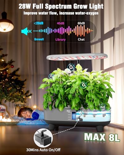 Growell Hydroponics Growing System Kit, 16 Pods Indoor Garden with 28W Full Spectrum LED Grow Light, Auto Timer, 3 Smart Light Modes, 8L Large Herb Garden, Ideal Gardening Gift for Women, Men (Gray) - Image 4