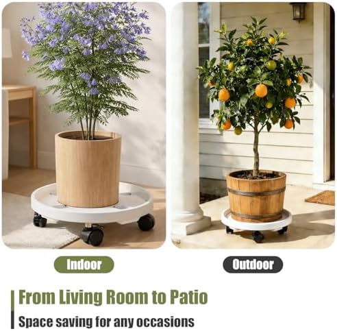5-pack 11.8" Large Plant Caddy with Wheels Plastic Plant Dolly with Locking Caster Flower Pot Mover Rollers Wheeled Rolling Plant Stands Round Plant Saucer on Wheels Indoor Outdoor Base Coasters White - Image 5