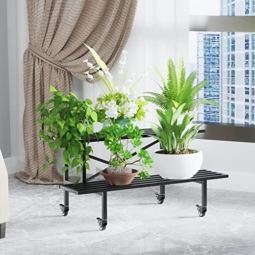 Zhongma 2 Tier Heavy Duty Metal Plant Stand with wheels easy assembly - Image 4