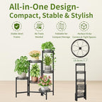 6 Tier Large Plant Stand Indoor with 7.9-Inch Wide Drainage Tray, Tiered Corner Metal Outdoor Flower Display Holder Shelf, Folding Tall Rack for House Patio Porch Balcony Graden - BlackFlower - Image 5