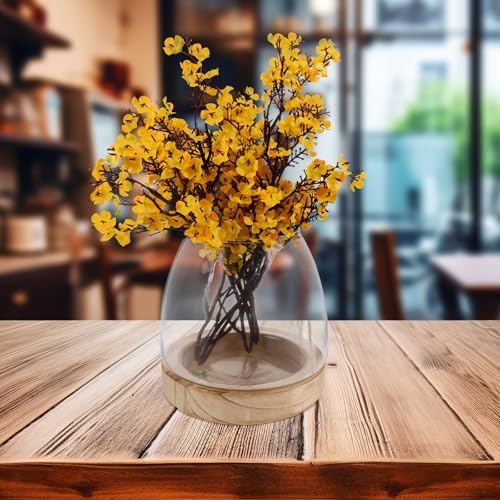 Glass Hydroponic Flower Pot with Wooden Base for Herbs and Plants, Modern Water Rooting Station with Elegant Bowl Design, for Dorm or Home Desk Plant Decor - Image 6