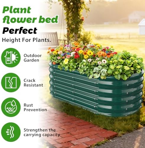 17" Tall Oval-Shaped / Elliptic Metal Raised Garden Bed Outdoor Dark Green - Image 3