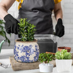 5.9'' Vintage Ceramic Planter, Ice Crack Glaze Blue Rose - Image 4