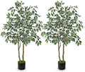 2 Pack Artificial Ficus Tree 4ft Silk Fake Ficus Leaves Plant 120cm Potted Faux Ficus Tree with Decorative Moss Dual Trunks Indoor Outdoor Big Fake Plants with Pot for Home Garden Office Livingroom by VillaComo