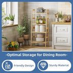 HITNET Ladder Shelf, 4-Tier Bookshelf, Bamboo Leaning Bookcase, Display Storage Rack Organizer, Freestanding Flower Plant Stand for Living Room, Home Office, Kitchen, Natural - Image 4