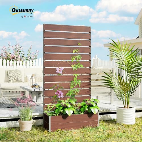 Outsunny Raised Garden Bed with Trellis, 35.75" x 15" x 70.75", Light Brown - Image 2