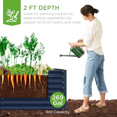 Best Choice Products 6x3x2ft Outdoor Metal Raised Garden Bed, Deep Root Box Planter for Vegetables, Flowers, Herbs, 269 Gallon Capacity, 100% Non Toxic Materials - Navy - Image 3