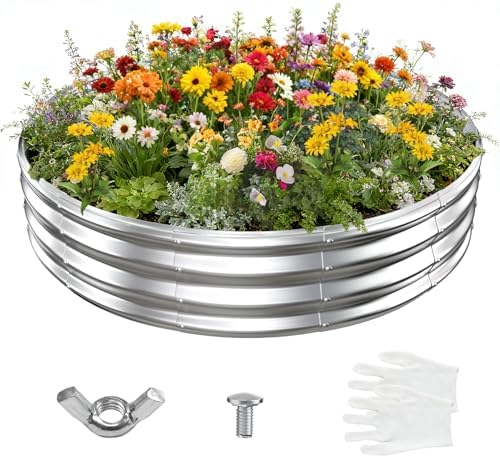12 Inch Tall 72 Inch Diameter Round Silver Raised Garden Bed Kits Outdoor by YSEJOMP