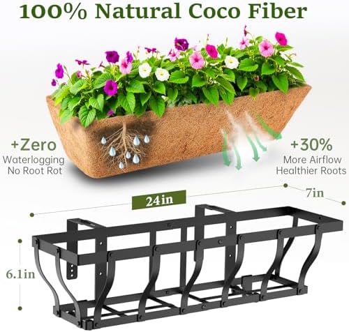 VOXOR Railing Planter Boxes, Heavy Duty Window Box Planters, Adjustable Balcony Planters for Railing Hanging, with Coco Liner for Deck, Porch, and Patio Gardening (3 Pack, 24 Inch) - Image 2