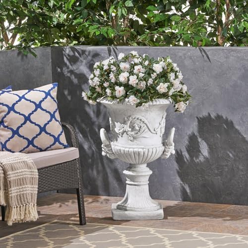 Antique MGO White Garden Urn Planter and Garden Planter Urns, Roman Design, Square Base, Elegant Style, Indoor/Outdoor Use - Image 3