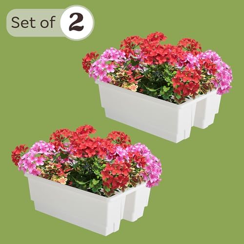 Railing Planter Box 2-Pack - 20.75-Inch Flower Boxes with Removable Drainage Inserts - 6-Gallon Outdoor Planters for Porch, Deck, or Balcony Decor, Fits Rail 3” - 4” by Pure Garden (White) - Image 3