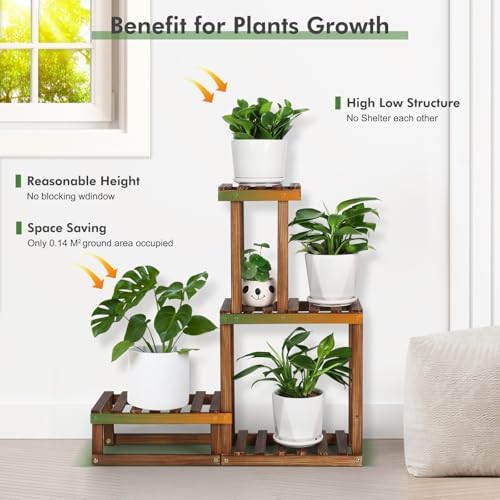Wood Plant Stand Indoor Outdoor 4 Tier Plant Rack Corner Plant Shelf - Image 3