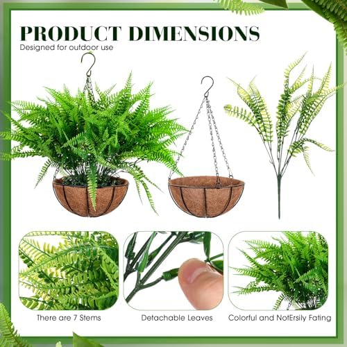 Giegxin 4 Pack Artificial Fern Hanging Basket Small Fake Boston Ferns Plant - Image 3