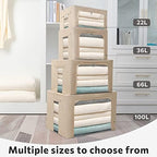 FHSQX 2 Pack Clear Window Storage Bins - Large Stackable Linen Fabric Storage for Clothes Foldable Container Organizer Set with Carrying Handles (Beige, 19.7x 15.7x 12.6 Inch) - Image 6