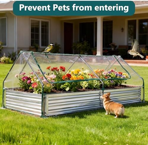 NEWBULIG Galvanized Raised Garden Bed with Cover, 8x4x1ft, Clear - Image 4